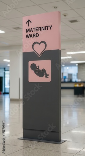 Hospital Sign Directing Patients to the Maternity Ward with Iconography of Pregnancy and Care