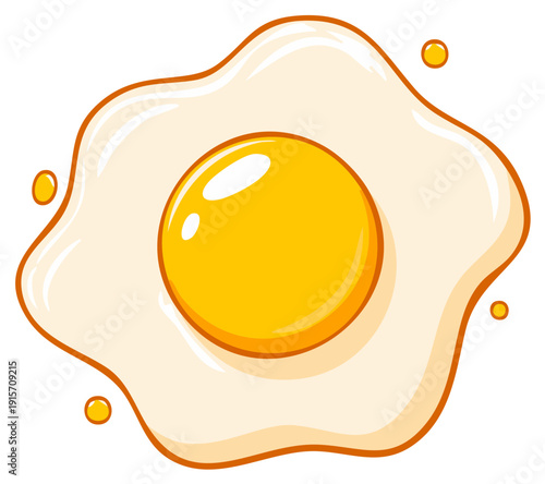 Fried egg cartoon vector illustration, yellow egg yolk with white