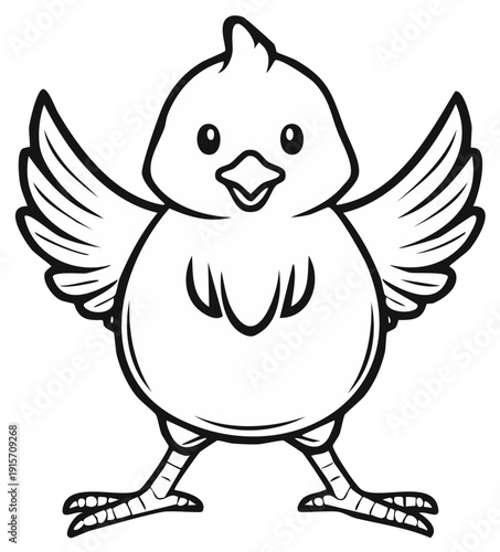 Cute cartoon chick with wings spread wide and open beak for Easter or spring themes