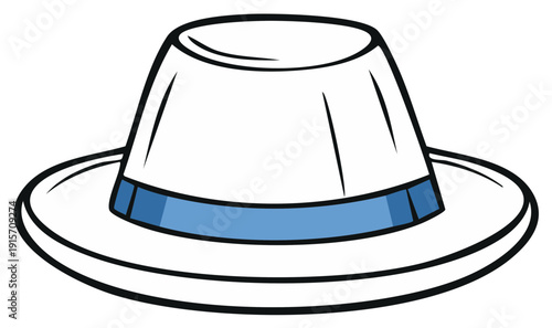 Simple graphic illustration of a classic men's fedora hat with elegant blue band detail