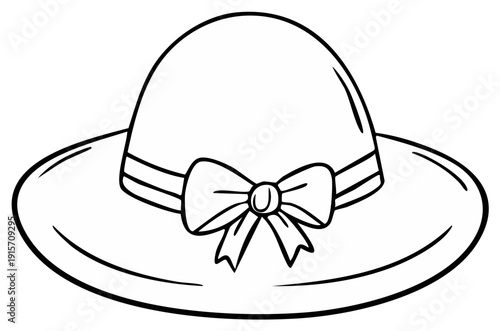 Elegant sun hat illustration with decorative bowknot on the crown for coloring page or art projects
