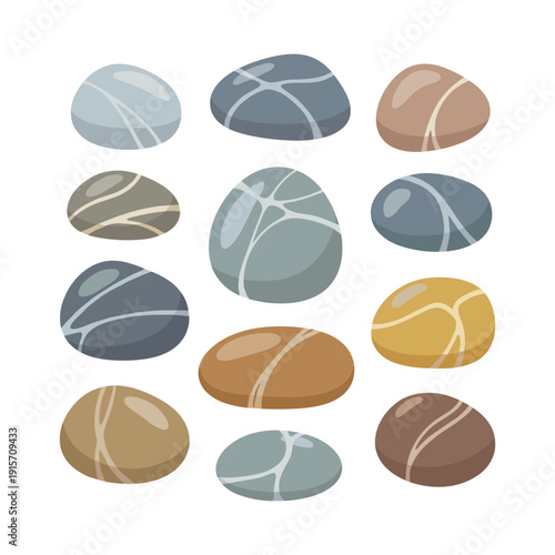 Schilderij op canvas Collection of smooth colorful river stones in various shades and patterns