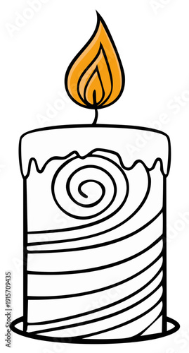 Burning Candle with Swirling Pattern and Dripping Wax Decorative Element
