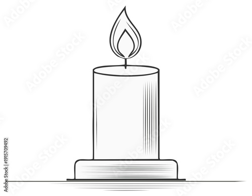 A simple line drawing of a lit candle with a flame in a stylized illustration