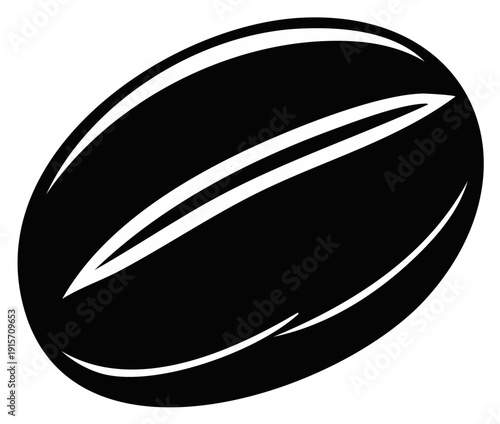 Bold black and white illustration of a coffee bean, ideal for cafe branding.