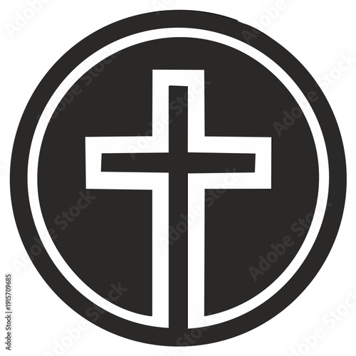 Christian cross symbol in a circle black and white graphic