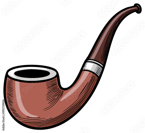 Vintage wooden tobacco pipe illustration in a classic cartoon style
