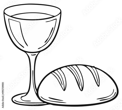 Religious Symbols of Bread and Wine for Communion or Eucharist