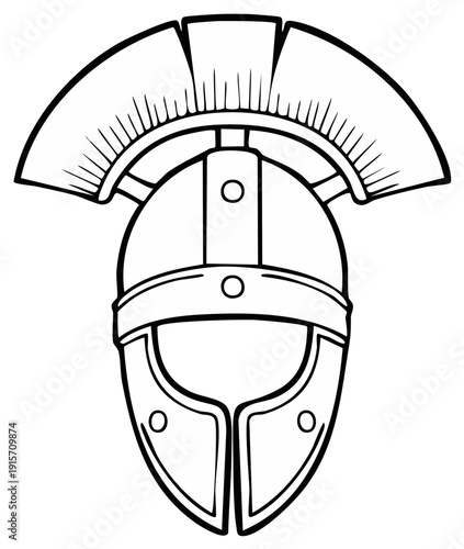 Roman helmet illustration, front view, antique headwear graphic design element