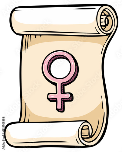 Vintage Scroll Unfurls Revealing Pink Female Symbol Emblematic of Femininity and Women's Rights