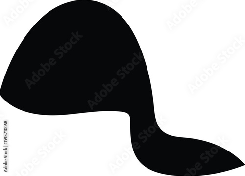 Simple black silhouette of a cap with a flat brim and a dangling tail, perfect for graphic design and vector art on a transparent background
