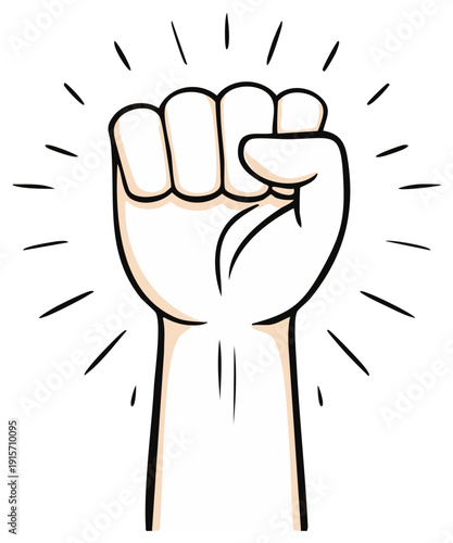 Powerful raised fist illustration, a cartoon symbol of revolution, protest, and solidarity