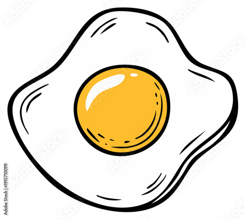 Simple stylized illustration of a sunny side up egg with a yellow yolk and white