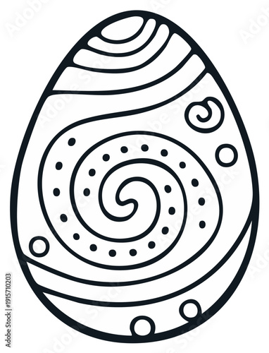 Decorative Easter Egg Line Art with Swirls and Dots Spring Holiday Design Element