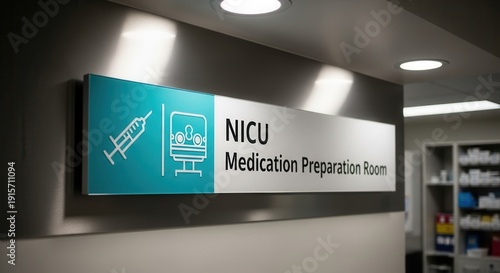 Hospital Signage Identifying Nicu Medication Preparation Room Sign Indicating Care