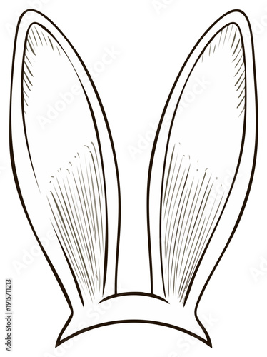 Hand drawn illustration of black and white bunny rabbit ears with outline detail