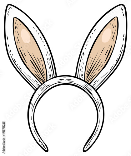 Classic white bunny ears headband with beige inner ear detail in a sketch style