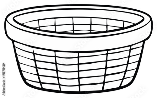 Simple illustration of an empty woven basket with an oval shape and textured lines