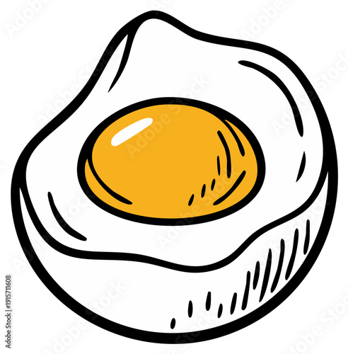 Vibrant cartoon fried egg illustration featuring a bright yellow yolk and crisp white, perfect for breakfast graphics