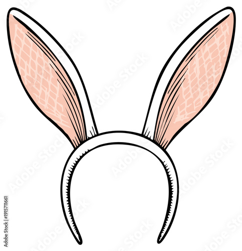 Illustrated pink and white bunny ears headband for an Easter costume party