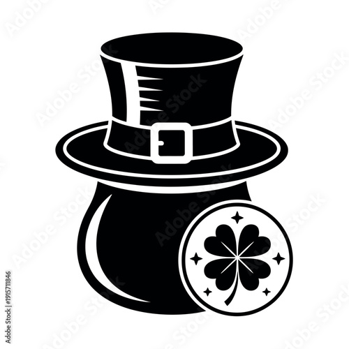 A black and white illustration of a St. Patrick's Day hat