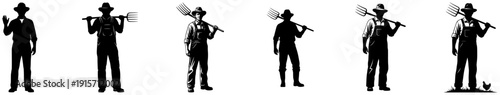 A set of men standing in a line, each holding a different weapon, black, brush, illustration, person, pitchfork, profile, rake, spear, sword, tool, weapon, against transparent background