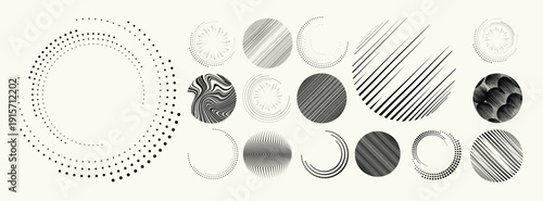 Collection of vector design elements. Set of logos with lines, stripes and circles. Various forms of line and dots design.Vector logo collection. Bundle of circle icons and elements. Set of lines art.