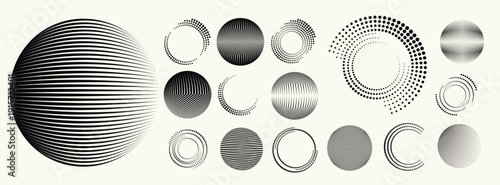 Collection of vector design elements. Set of logos with lines, stripes and circles. Various forms of line and dots design.Vector logo collection. Bundle of circle icons and elements. Set of lines art.
