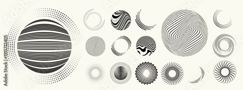 Collection of vector design elements. Set of logos with lines, stripes and circles. Various forms of line and dots design.Vector logo collection. Bundle of circle icons and elements. Set of lines art.