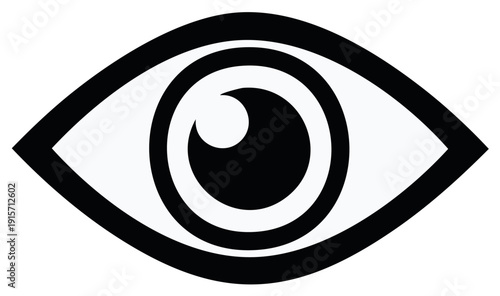 Minimalist black and white graphic representation of a human eye symbol