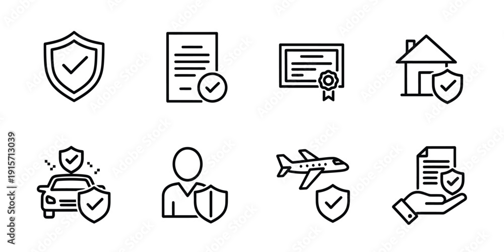 Fototapeta premium Security icons with check marks and shields for protection and safety concepts various objects with verification symbols