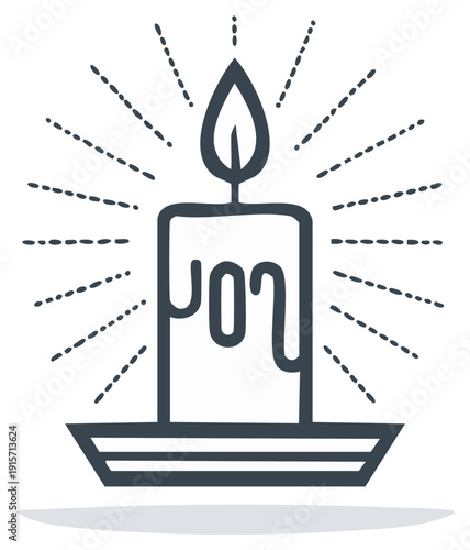 Single Lit Candle with Light Rays and Dripping Wax Icon
