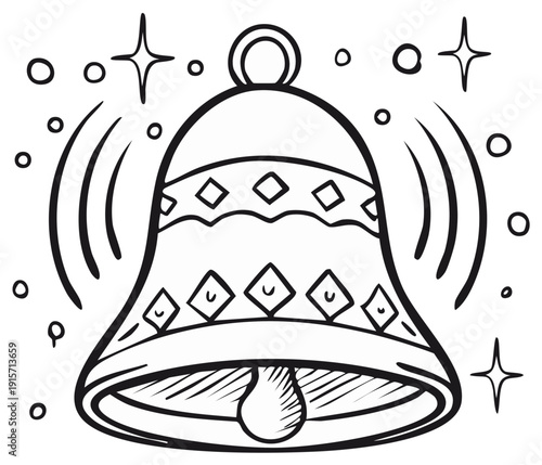 Cartoon bell ringing with stars and sound waves
