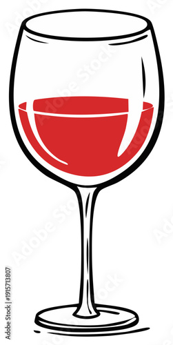 Stylized Glass of Red Wine with Simple Lines and Bold Red Color Accent
