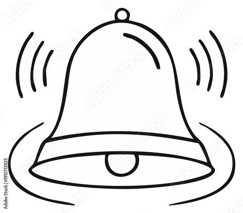 Outline Illustration of a Ringing Bell with Sound Waves