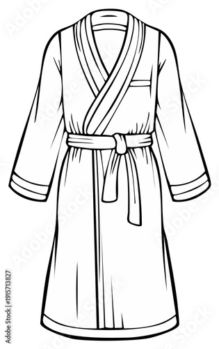 Simple Line Drawing of a White Bathrobe Tied with a Belt