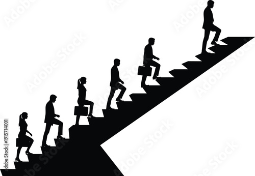 Business people climbing career success stairs silhouette flat vector