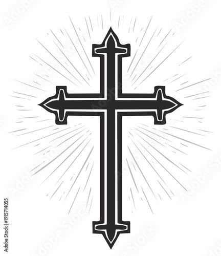 Stylized Christian Cross with Radiant Sunburst Symbolizing Faith and Spirituality
