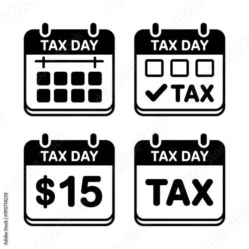 A set of black and white icons representing tax day and payment deadlines