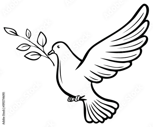 Dove carrying olive branch symbolizing peace and hope in flight