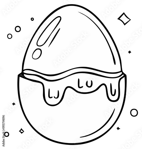 Broken eggshell illustration with candy liquid dripping inside.