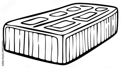 Hand drawn illustration of a single red clay brick with textured sides and a rectangular surface pattern