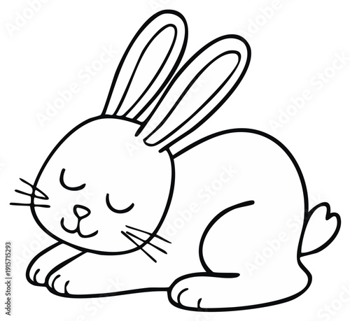 Simple Hand Drawn Outline of a Cute Sleeping Bunny Rabbit With Closed Eyes and Long Ears