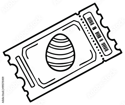 Hand-drawn Easter egg ticket stub with barcode and perforation for event admission or prize redemption