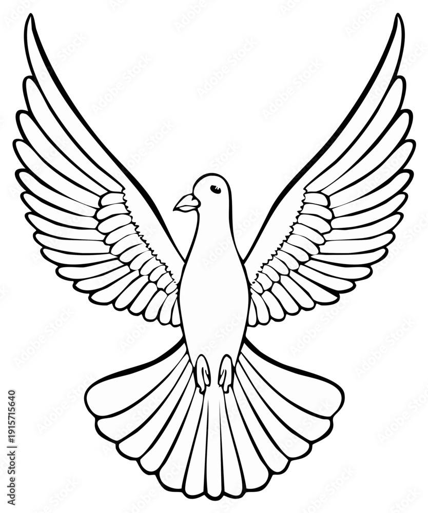 Obraz premium Illustration of a dove bird in full flight, wings spread upwards