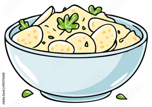 Bowl of Cartoon Dumplings with Parsley Garnish Delicious Food Item Isolated