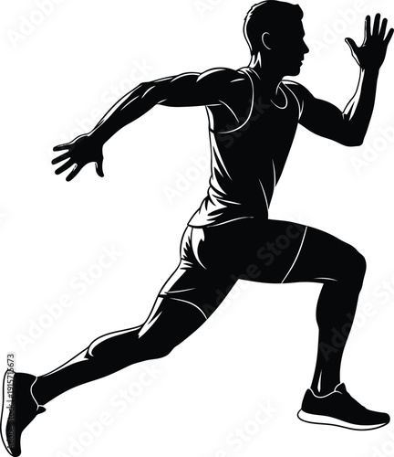 A silhouette of a man running quickly with dynamic movement and energy