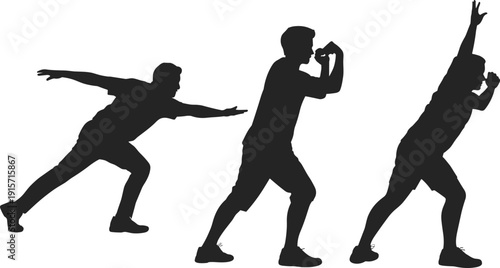 Dynamic movement silhouette icon set, gesture activity illustration, vector graphic, expressive motion symbol, flat vector