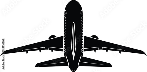 Airplane viewed from below in flight with wings spread