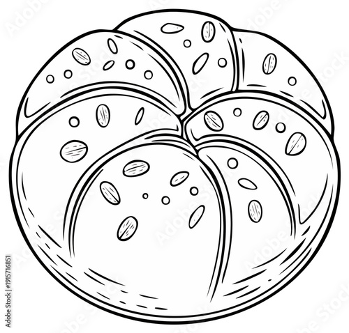 Artistic Outline of a Round Braid Bread Roll with Seeds
